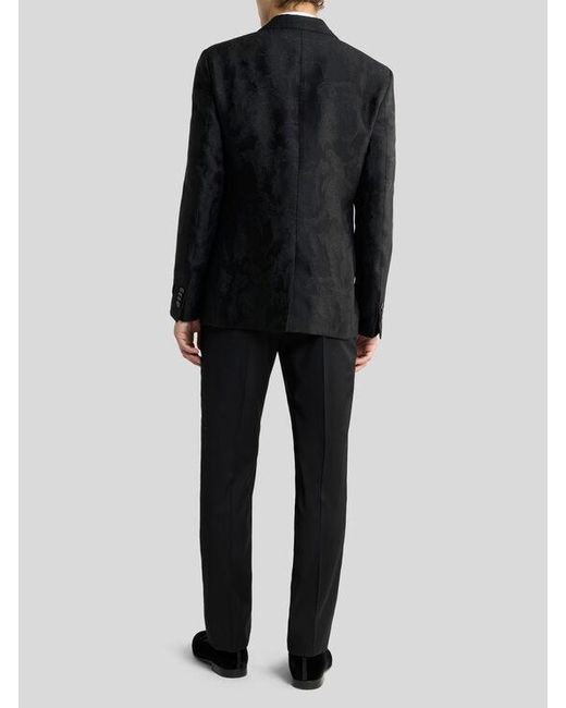Etro Black Single-Breasted Cotton-Blend Jacquard Jacket With Floral Motif for men