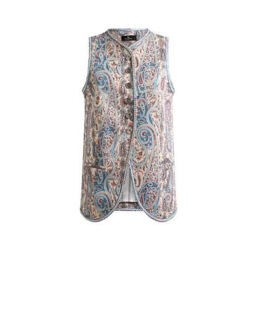 Etro White Jacquard Waistcoat With Floral Paisley Motif