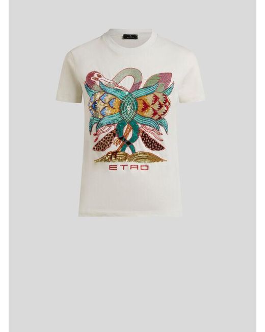 Etro White T-Shirt Aus Baumwolle Mit Stickerei, Damen, Größe