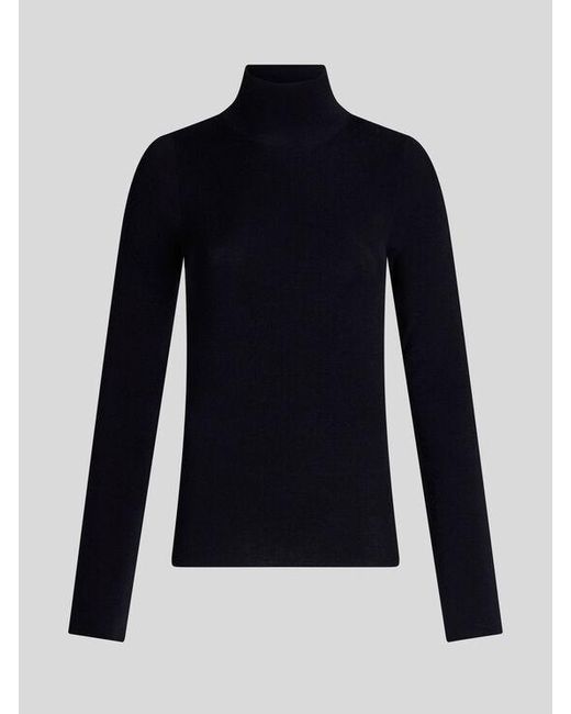 Etro Blue Wool Jacquard Turtleneck Sweater