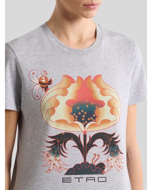 Etro White Cotton T-Shirt With Print And Logo