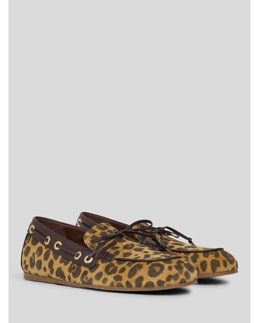 Etro Brown Suede Boat Loafers With Animal Motif
