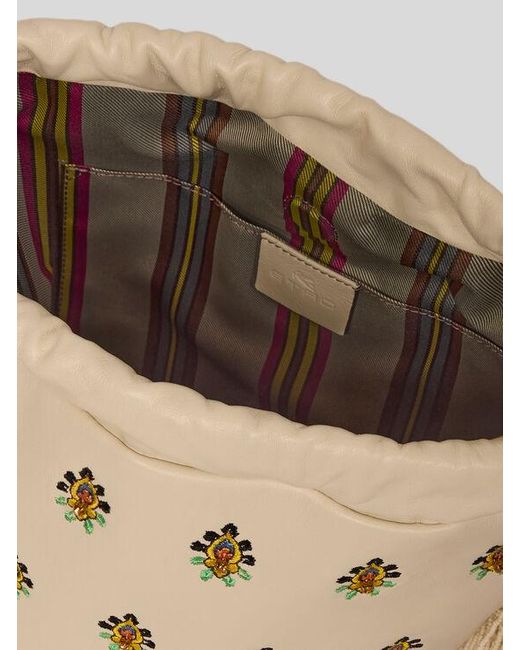Etro Natural Kalispera Medium Leather Bag With Embroidery And Beads