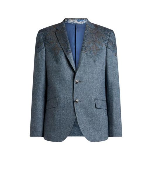 Etro Blue Single-Breasted Wool-Blend Jacket With Placed Paisley Pochette Print for men