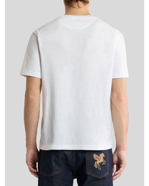 Etro White Cotton Jersey T-Shirt With Raised Pegaso Logo for men
