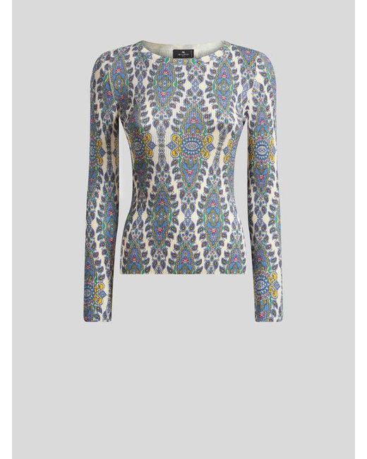 Pull En Soie Mélangée Avec Médaillons Et Motif Paisley, Femme, Taille Etro en coloris Blue