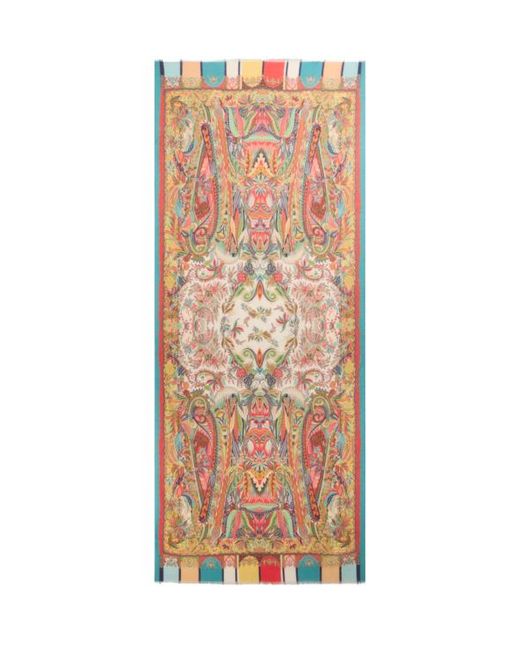 Etro Multicolor Cashmere, Silk And Wool Scarf With Paisley Foliage Motif