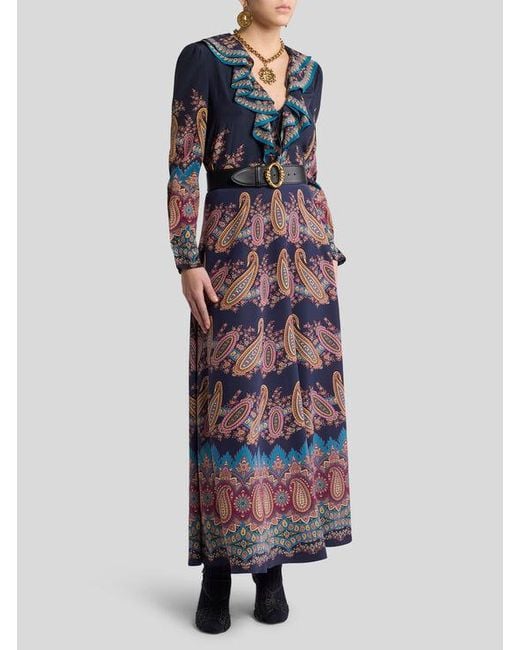Etro Blue Silk Shirt With Placed Print
