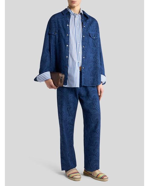 Etro Overshirt Aus Denim Mit Print, Herren, Größe in Blue für Herren