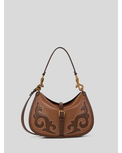 Etro Brown Medium Leather Pony Bag With Texan Embroidery