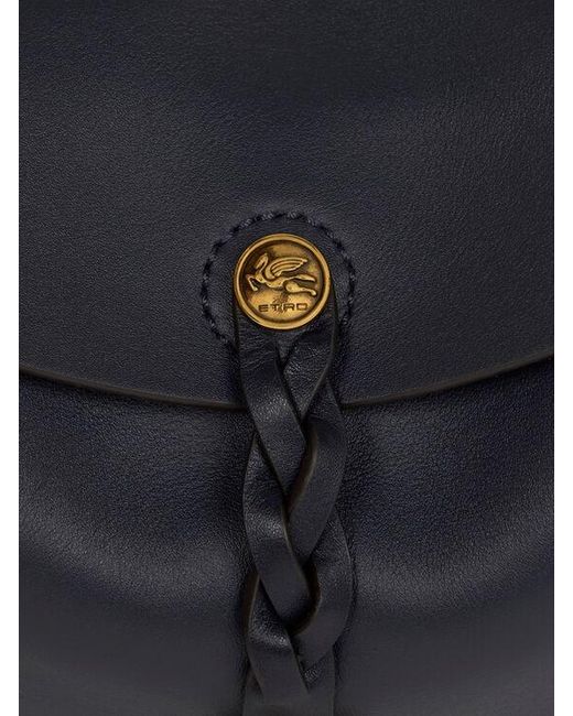 Etro Blue Medium Nappa Leather Pony Bag With Threading