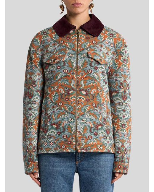 Etro Multicolor Zipped Cotton Jacquard Jacket With Floral Motif