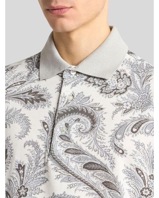 Etro White Floral Paisley Cotton Polo Shirt for men