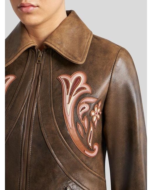 Etro Brown Leather Jacket With Inlays