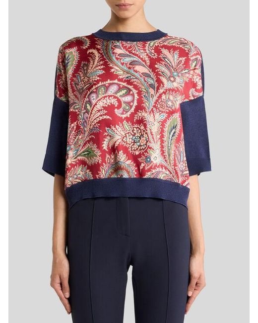 T-Shirt Avec Empiècement Paisley Fleuri, Femme, Taille Etro en coloris Red