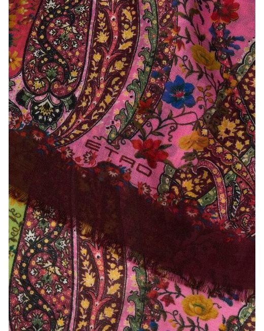 Etro Red Printed Cashmere Scarf