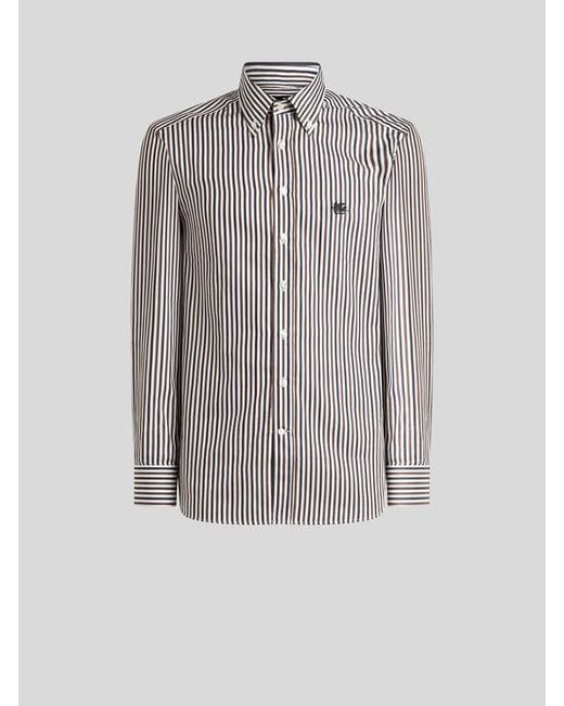 Etro Gray Cotton Shirt With Vertical-Stripe Pattern for men