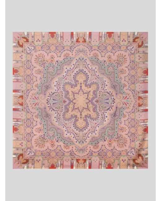 Châle En Laine Et Soie À Imprimé Placé, Femme Etro en coloris Pink