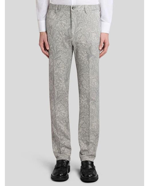 Etro Gray Cotton Jacquard Trousers for men