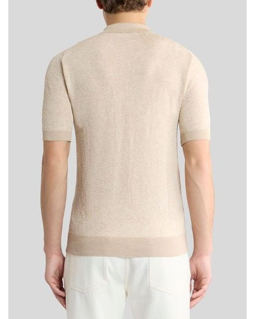 Etro Natural Knit Cotton Polo Shirt With Floral Paisley Motif for men