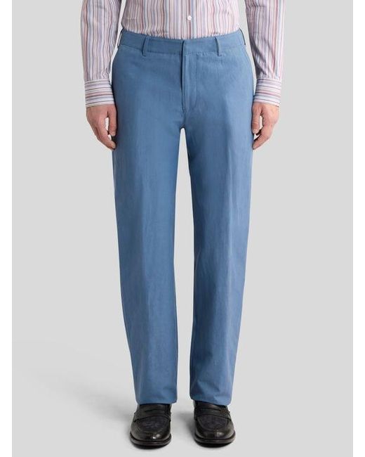 Etro Blue Regular-Fit Silk-Blend Trousers for men