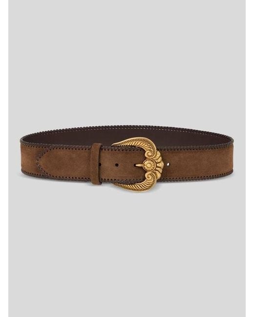 Etro Brown Suede Belt With Paisley Buckle