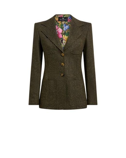 Etro Green Single-Breasted Wool-Blend Jacquard Jacket