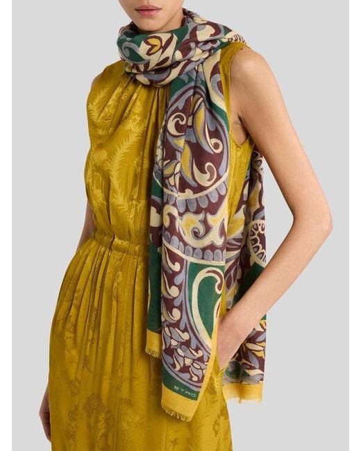Etro Green Floral Paisley Scarf