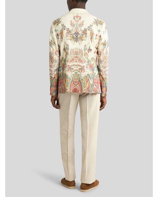 Etro White Single-Breasted Wool Jacket With Placed Floral Print for men