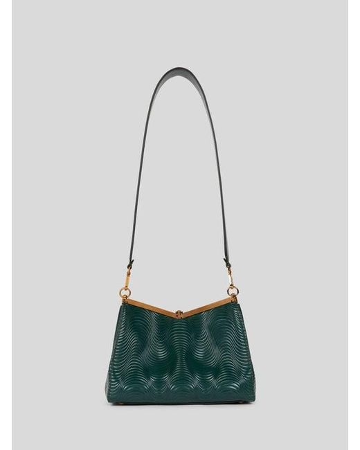 Etro Green Medium Vela Bag With Wavy Motif And Clutch