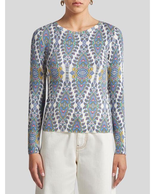 Pull En Soie Mélangée Avec Médaillons Et Motif Paisley, Femme, Taille Etro en coloris Blue