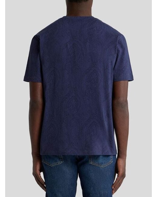 Etro Blue Cotton T-Shirt With Arnica Motif for men