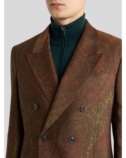 Etro Brown Double-Breasted Wool-Blend Jacquard Jacket With Paisley Motif for men