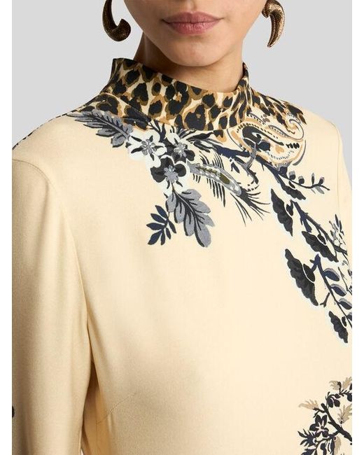 Etro Natural Envers Satin Mini Dress With Front Print And Leopard Motif