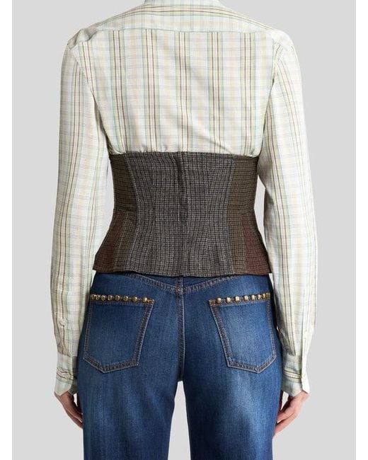 Etro White Wool Corset Belt With Houndstooth Motif