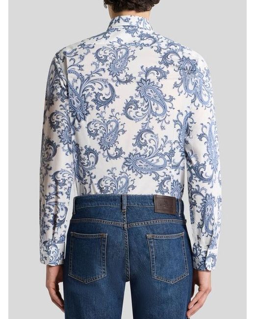 Etro Blue Paisley Cotton Shirt for men