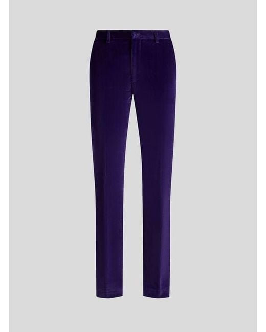 Etro Blue Stretch Velvet Trousers for men