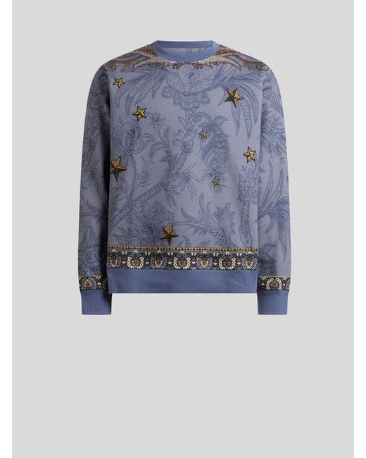 Etro Blue Cotton-Blend Sweatshirt With Placed Pegaso Print for men