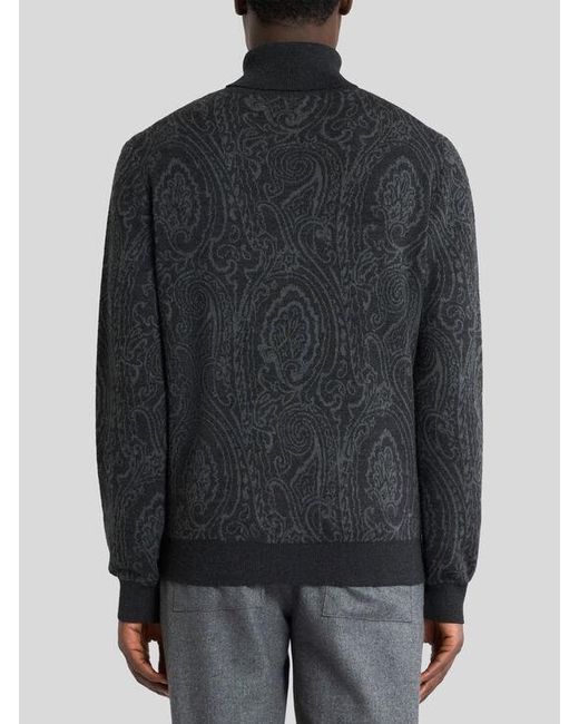 Etro Blue Wool-Blend Jacquard Turtleneck With Arnica Motif for men