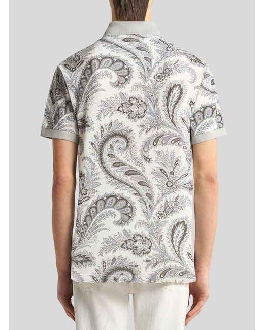 Etro White Floral Paisley Cotton Polo Shirt for men