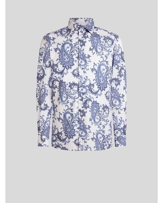 Etro Blue Paisley Cotton Shirt for men