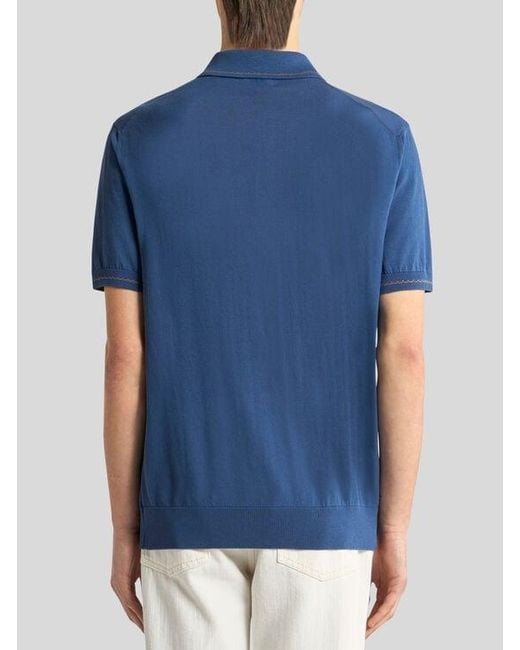 Etro Blue Cotton Polo Shirt With Pegaso for men