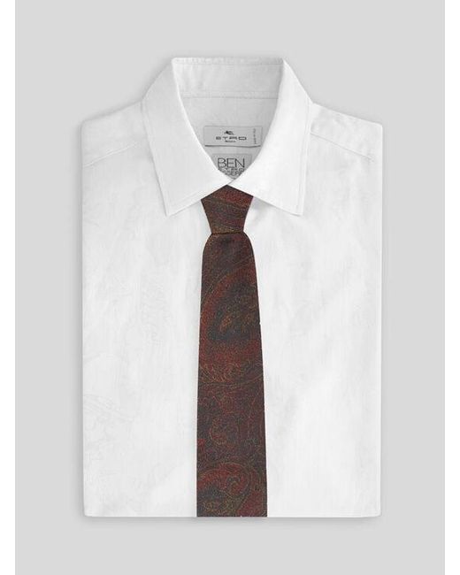 Etro White Silk Jacquard Tie With Arnica Motif for men
