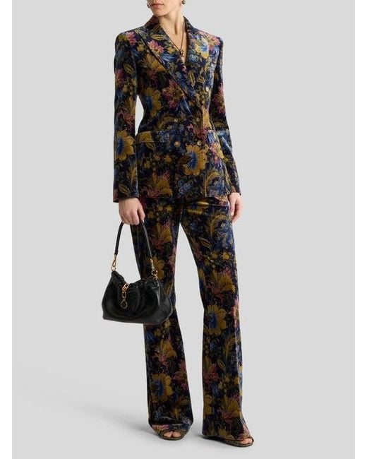Etro Black Double-Breasted Cotton Velvet Jacket With Floral Overprint