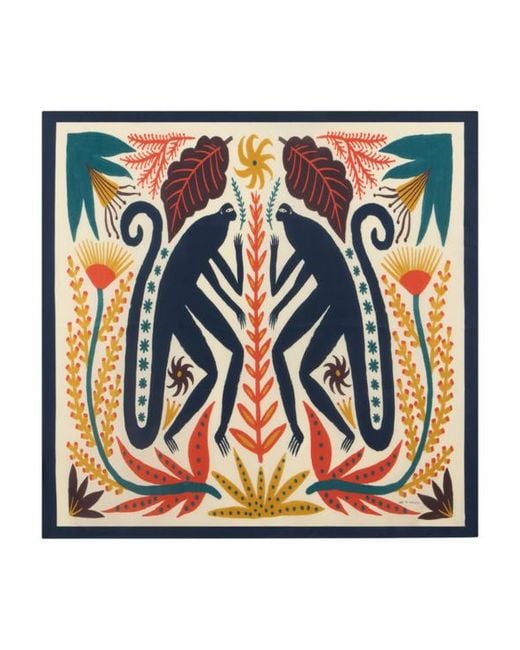 Etro Blue X Tabby Booth Silk Twill Scarf With Placed Print
