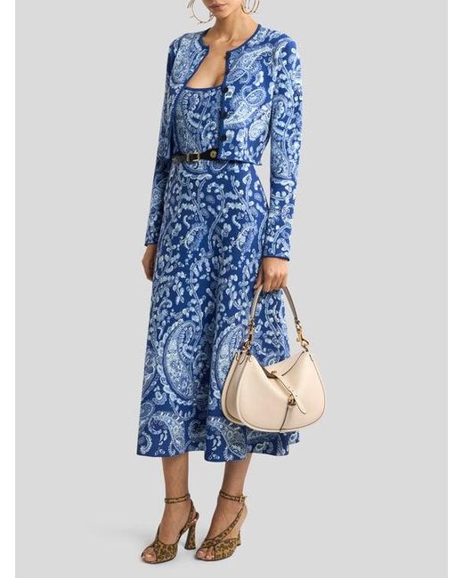 Etro Blue Jacquard Cropped Cardigan With Floral Paisley Motif