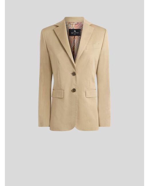 Etro Natural Stretch Cotton Jacket With Pegaso Buttons