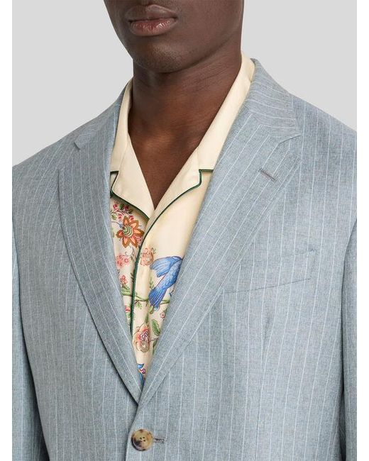 Etro Blue Single-Breasted Striped Wool And Cotton Suit for men