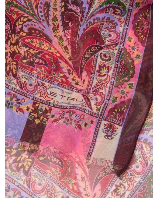 Etro Red Silk Scarf With Floral Leafy Motif