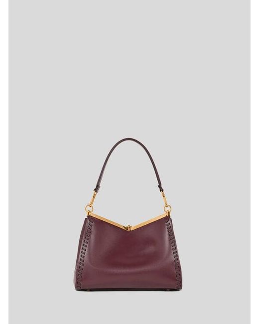 Etro Purple Medium Leather Vela Bag With Threading And Floral Motif